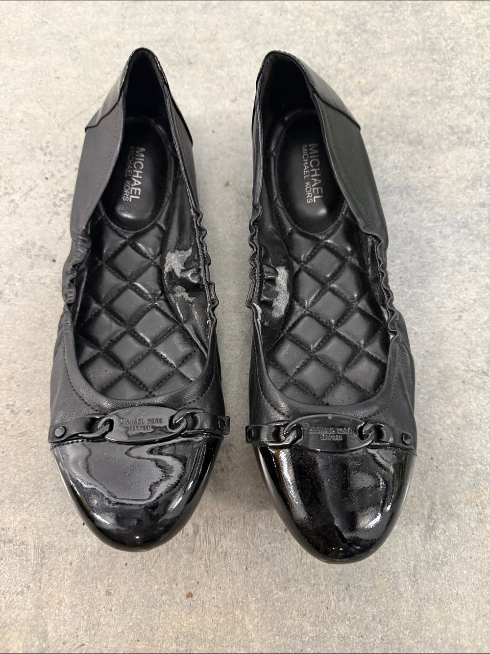 Michael Kors Black Patent Toe Quilted Ballet Flats